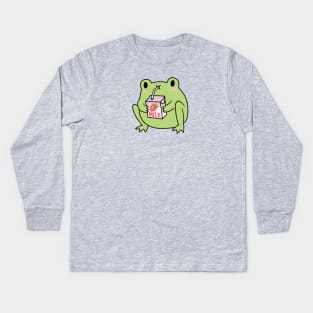 Cute Strawberry Milk Frog Kids Long Sleeve T-Shirt